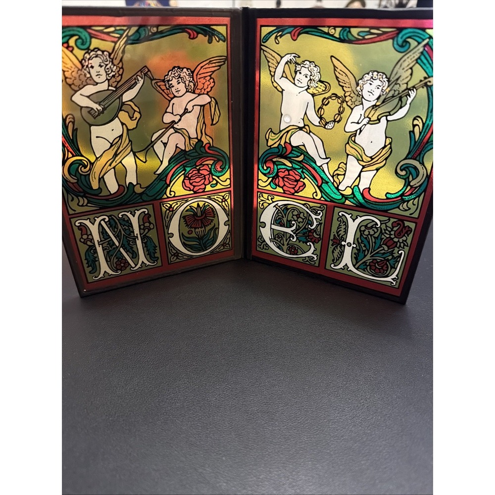 Vintage Yorkcraft Seriglass Christmas Decorative Faux Stained Glass 2 Panel!